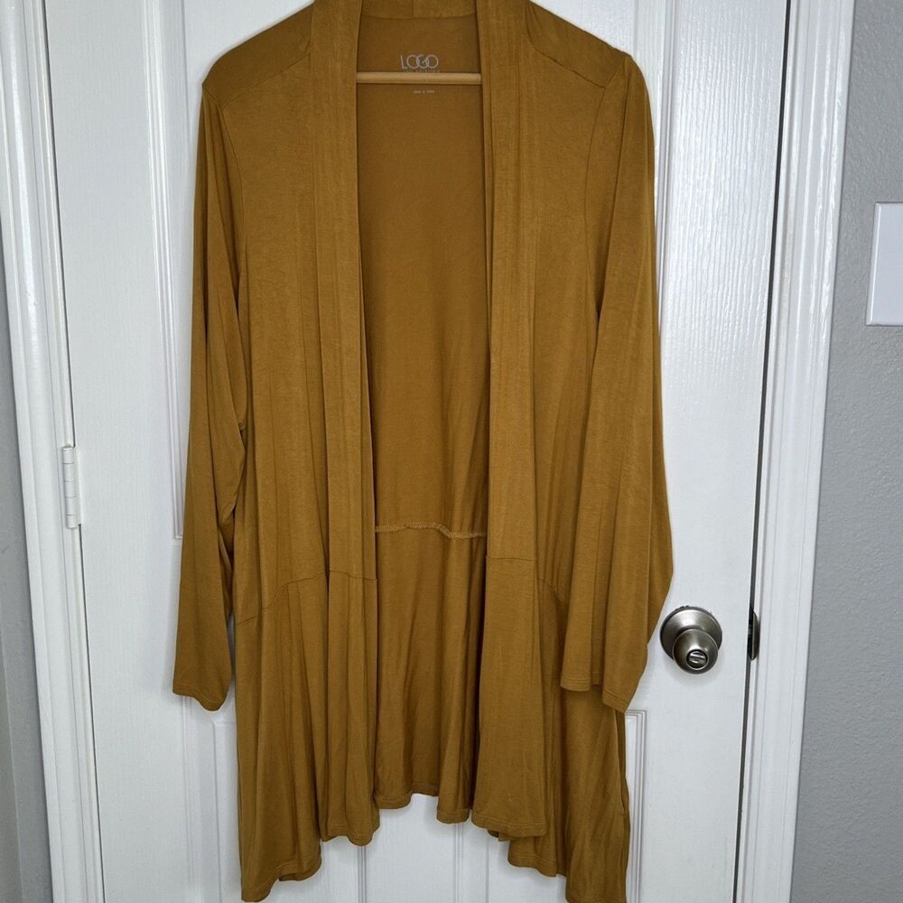 Logo Lori Goldstein Open Front Knit Waterfall Cardigan 3X Yellow Gold Pockets